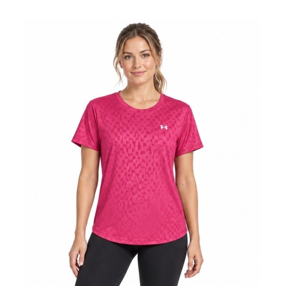 Under Armour Velocity Emboss SS Pink Training Shirt 1387253-622 L Sporty 110-42